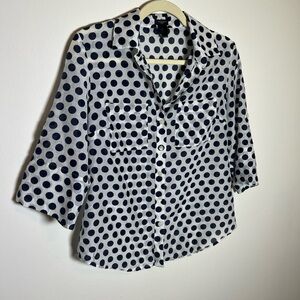 Ann Taylor Polka Dot Button-Up Blouse Cotton Silk Sz 6